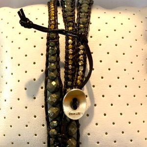 Chan Luu dark brown leather with beads wrap around bracelet